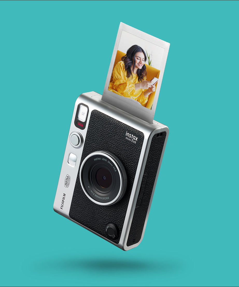 Fujifilm Instax Mini Evo Premium Hybrid Camera + Instant Printer | 100 Photo Styles with Lens & Film Effects | Direct Print from Smartphone | Black & Brown Variants with Film Bundle - MINIMEE KIDS
