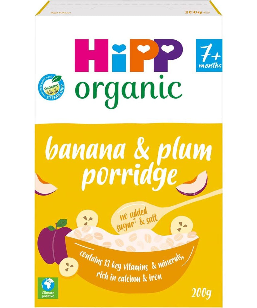 HiPP Organic Banana and Plum Porridge for Babies 7 Months & Above | Tasty and Nutritious Baby Cereal | 200g - MINIMEE KIDS