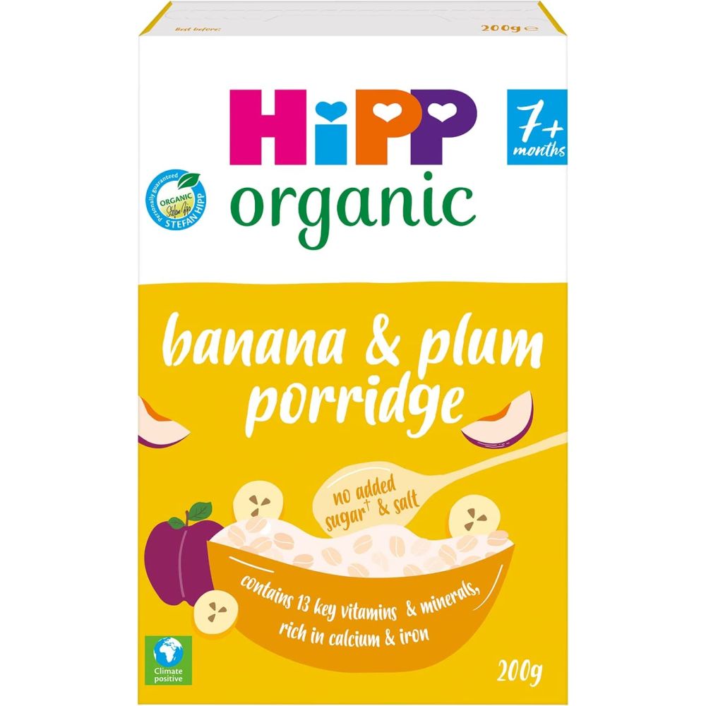 HiPP Organic Banana and Plum Porridge for Babies 7 Months & Above | Tasty and Nutritious Baby Cereal | 200g - MINIMEE KIDS