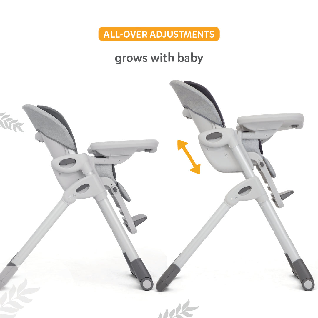 Joie Mimzy Recline Baby High Chair with 5-Position Recline, 7 Adjustable Heights & Foldable Design | Newborn to Toddler Convertible Feeding Chair up to 15kg - Logan