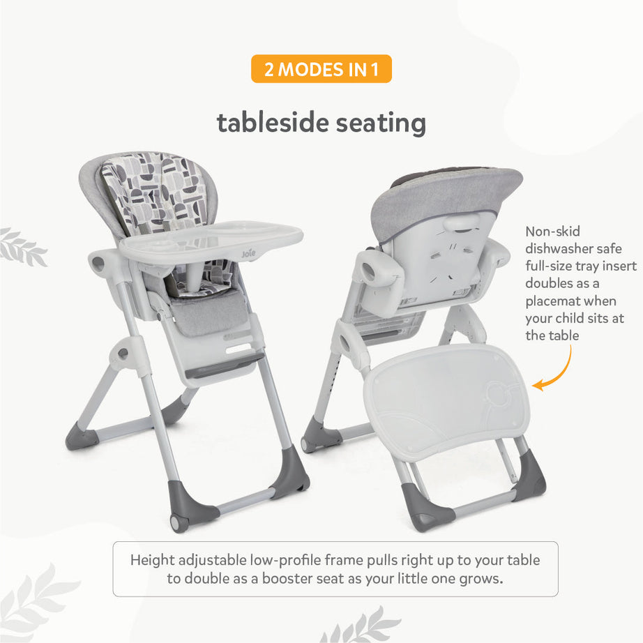 Joie Mimzy Recline Baby High Chair with 5-Position Recline, 7 Adjustable Heights & Foldable Design | Newborn to Toddler Convertible Feeding Chair up to 15kg - Logan