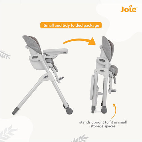 Joie Mimzy Recline High Chair - 7 Height Levels & 5 Recline Angles | Foldable Feeding Chair for Babies & Toddlers (0–15kg) | Elephant Duo Pattern