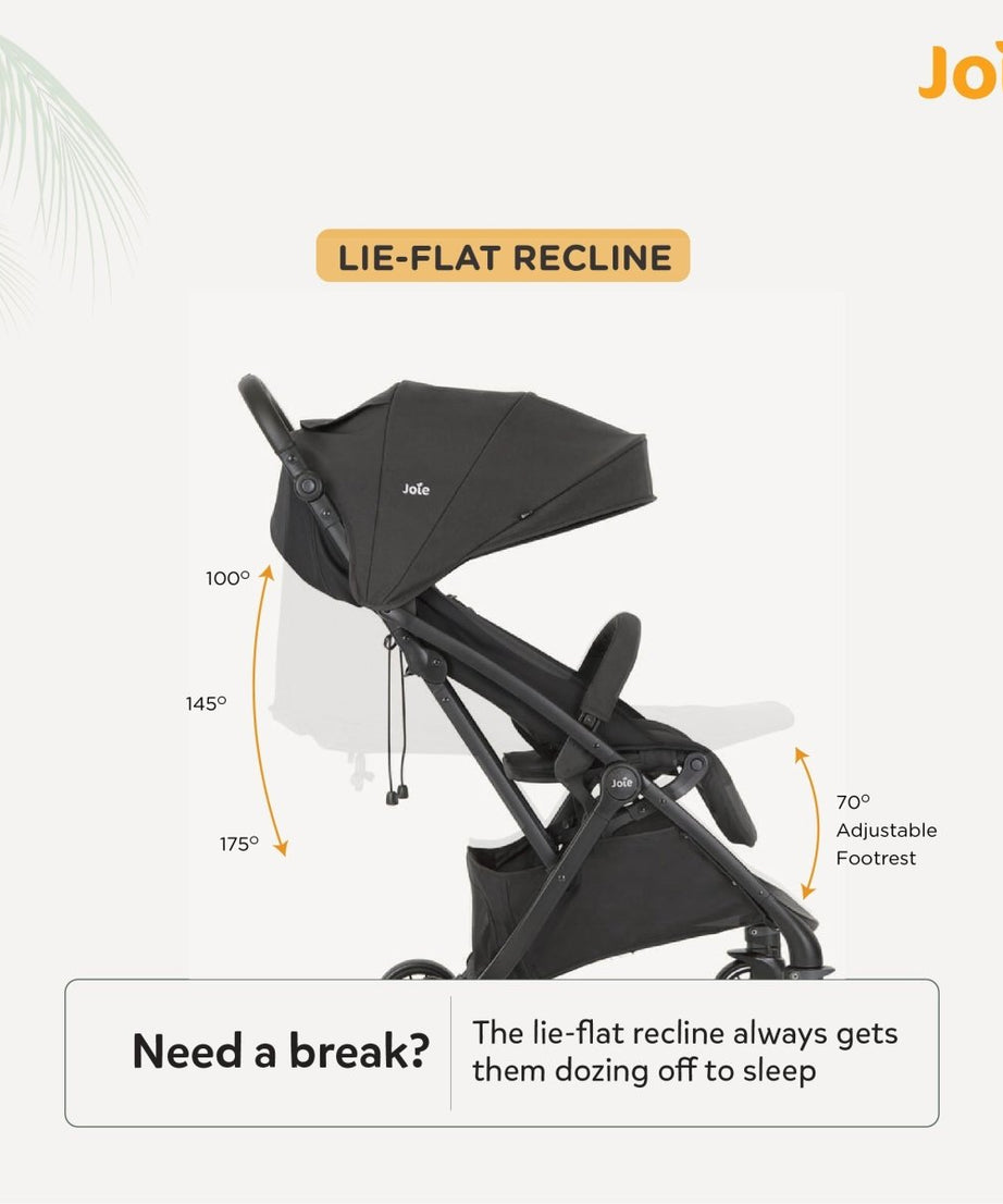 Joie Tourist Lightweight Baby Stroller – Flat Reclining Seat | One-Hand Fold | Travel System Compatible with Rain Cover, Travel Bag & Adapters | Lightweight Stroller for 0 to 3 Years (Upto 15Kg) – Shale - MINIMEE KIDS