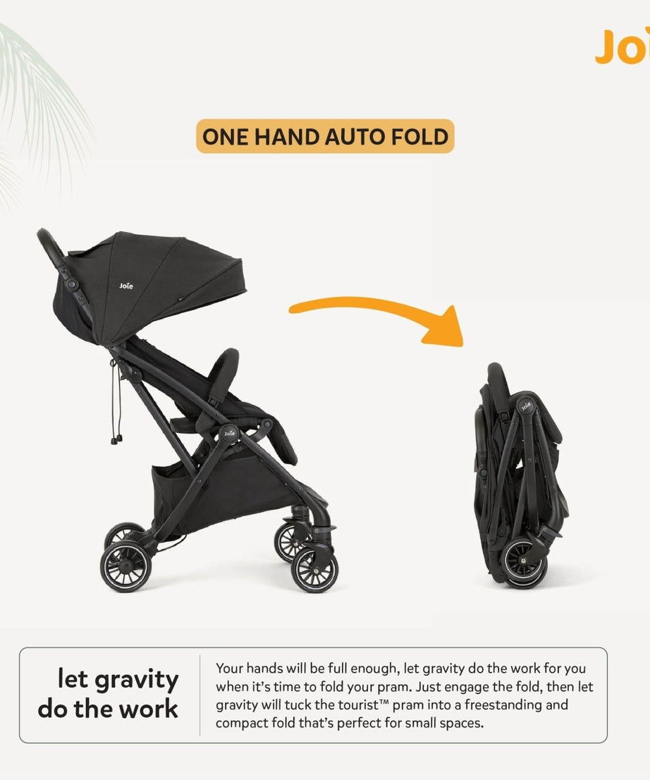 Joie Tourist Lightweight Baby Stroller – Flat Reclining Seat | One-Hand Fold | Travel System Compatible with Rain Cover, Travel Bag & Adapters | Lightweight Stroller for 0 to 3 Years (Upto 15Kg) – Shale - MINIMEE KIDS