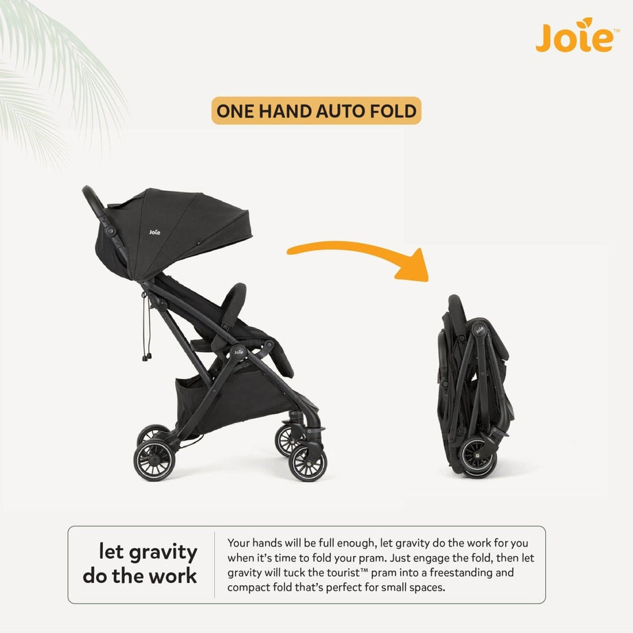 Joie Tourist Lightweight Baby Stroller – Flat Reclining Seat | One-Hand Fold | Travel System Compatible with Rain Cover, Travel Bag & Adapters | Lightweight Stroller for 0 to 3 Years (Upto 15Kg) – Shale