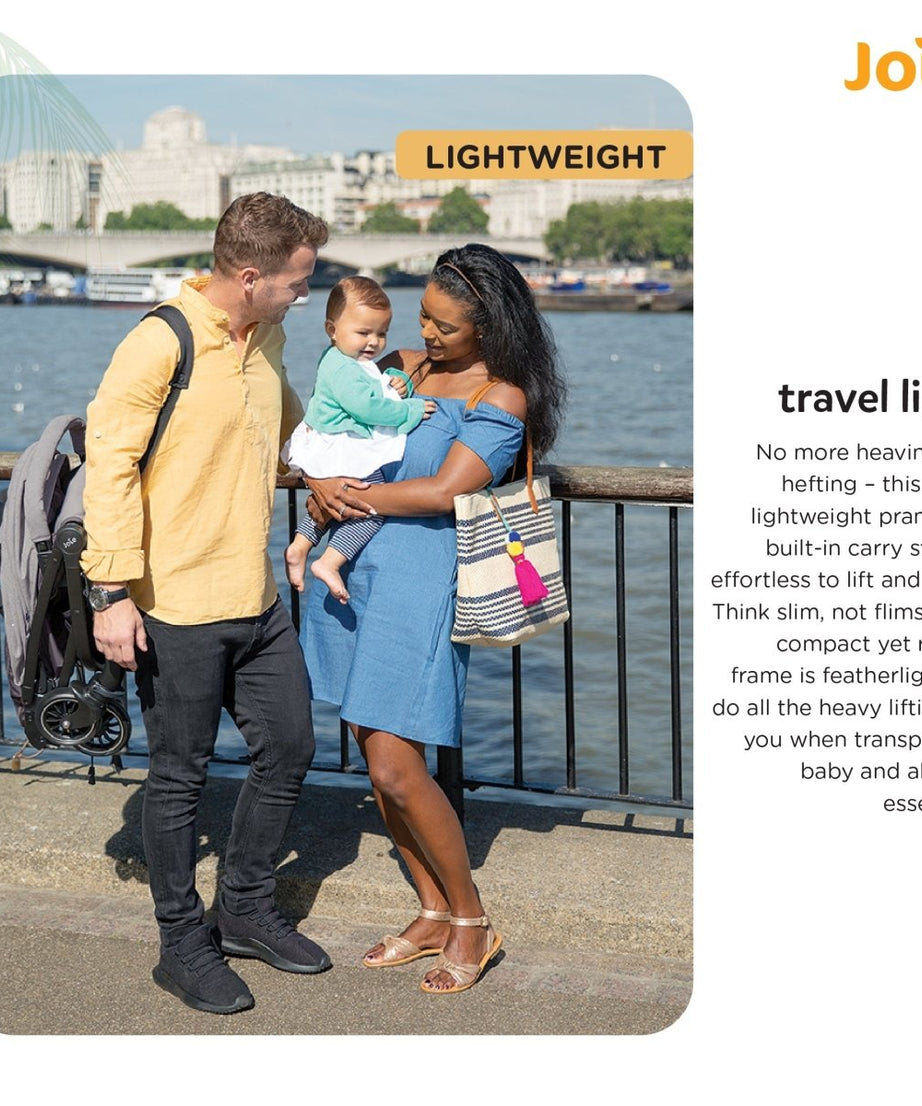 Joie Tourist Lightweight Baby Stroller – Flat Reclining Seat | One-Hand Fold | Travel System Compatible with Rain Cover, Travel Bag & Adapters | Lightweight Stroller for 0 to 3 Years (Upto 15Kg) – Shale - MINIMEE KIDS