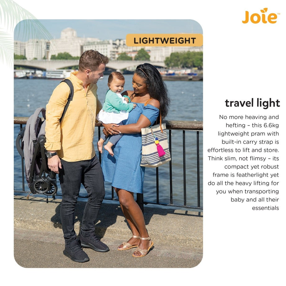 Joie Tourist Lightweight Baby Stroller – Flat Reclining Seat | One-Hand Fold | Travel System Compatible with Rain Cover, Travel Bag & Adapters | Lightweight Stroller for 0 to 3 Years (Upto 15Kg) – Shale