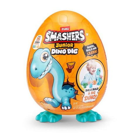 Zuru Smashers Junior Dino Dig Egg - Mold & Make a Dino World - Smash, Build & Learn - 25pc Toy Dough Set with 4 Colors (250g Each)