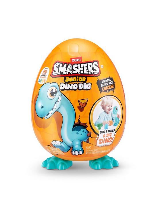 Zuru Smashers Junior Dino Dig Egg - Mold & Make a Dino World - Smash, Build & Learn - 25pc Toy Dough Set with 4 Colors (250g Each)