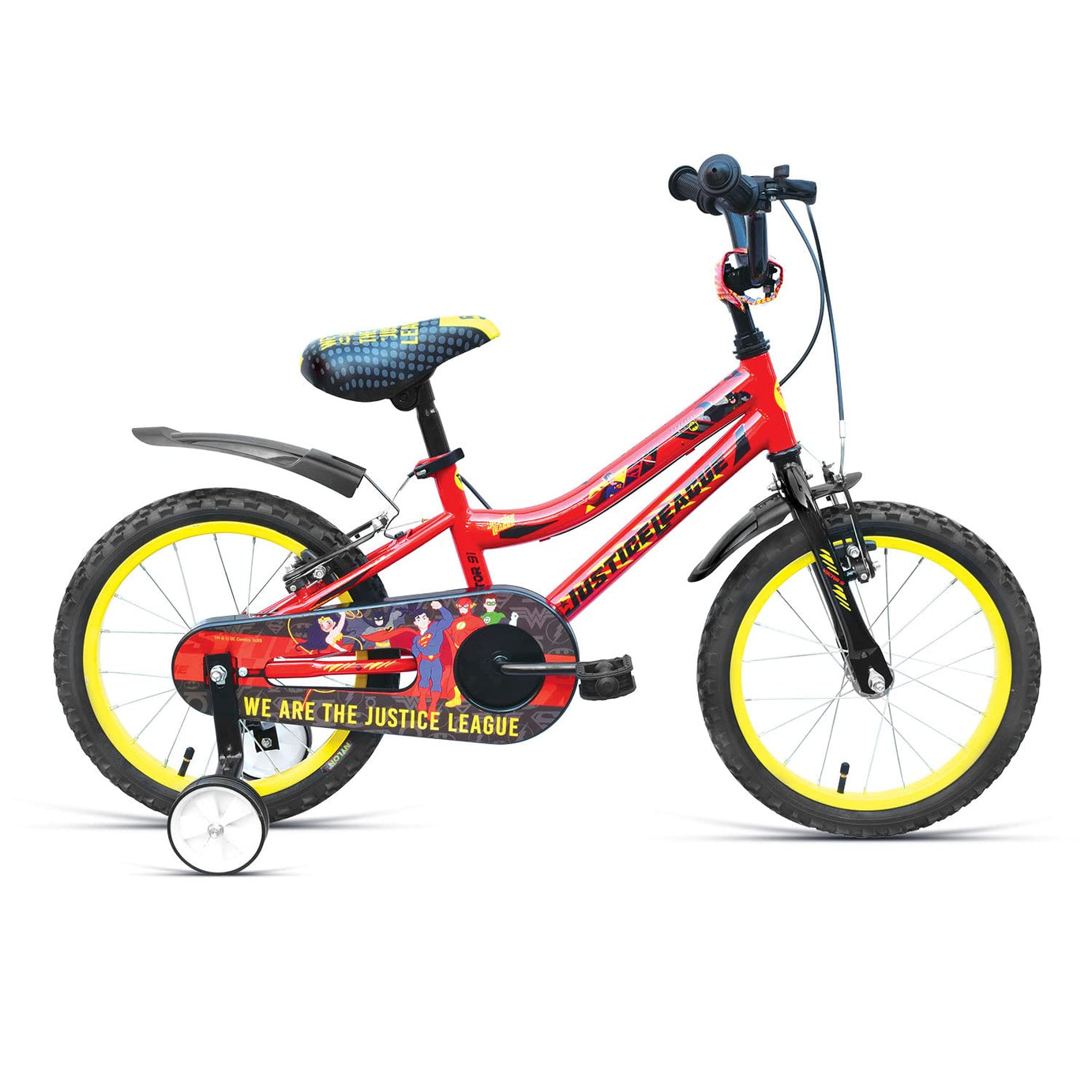 VECTOR 91 We Are The Justice League 16T Single Speed Kids Cycles (Red & Yellow, Ideal for: 4 to 6 Years Unisex)