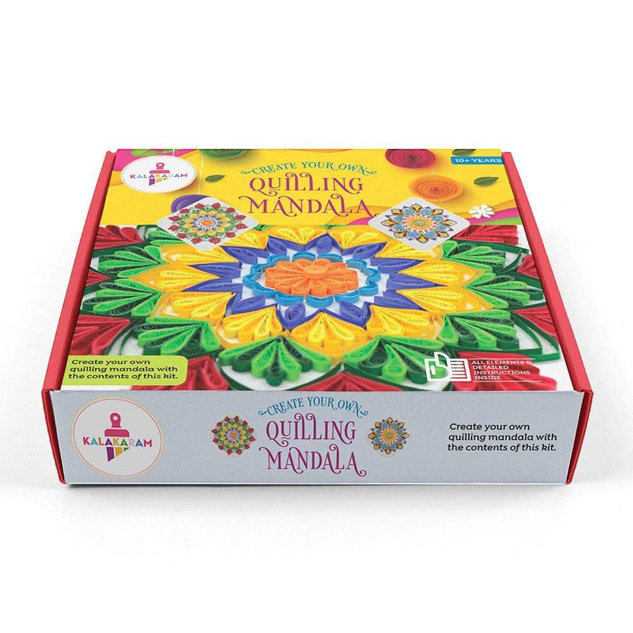 Kalakaram Quilling Mandala Kit - Complete Craft Set with Canvas Board, Quilling Strips, Tools & More for Ages 10+ Years