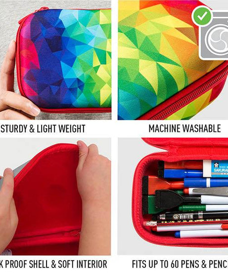 ZIPIT Large Hardtop Pencil Case for Kids, Teens & Artists – 60 Pen Capacity Crack-Proof Stationery Box, Machine Washable Marker & Colored Pencil Organizer (Kaleidoscope & Colorful Leaves)