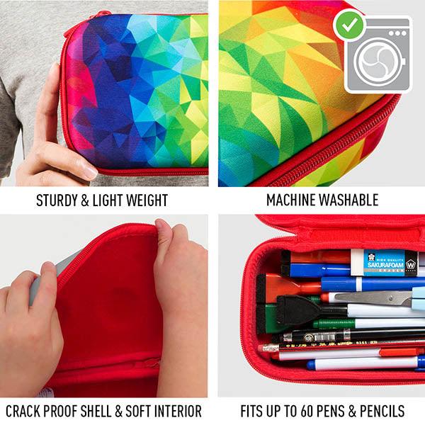 ZIPIT Large Hardtop Pencil Case for Kids, Teens & Artists – 60 Pen Capacity Crack-Proof Stationery Box, Machine Washable Marker & Colored Pencil Organizer (Kaleidoscope & Colorful Leaves)