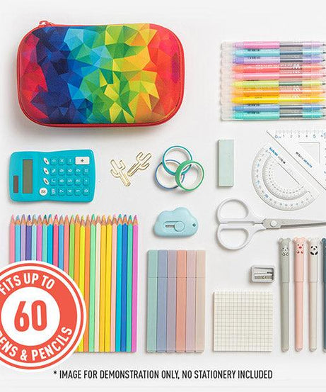 ZIPIT Large Hardtop Pencil Case for Kids, Teens & Artists – 60 Pen Capacity Crack-Proof Stationery Box, Machine Washable Marker & Colored Pencil Organizer (Kaleidoscope & Colorful Leaves)