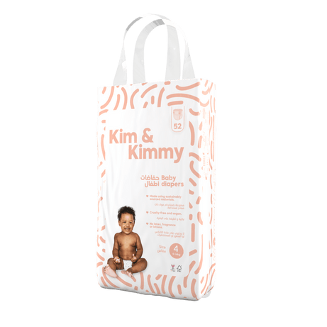 Kim & Kimmy Size 4 | Tape Style Diapers for 9-14 kg, Pack of 52 Diapers | Comfort and Protection for Active Babies | Ultra-Absorbent and Eco-Friendly
