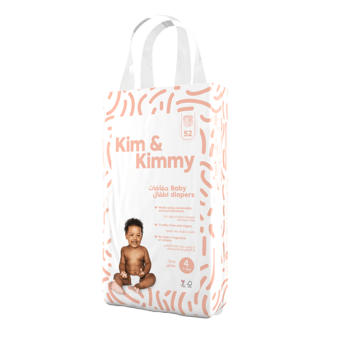 Kim & Kimmy Size 4 Organic Tape Style Diapers for 9-14 kg, Pack of 52 Diapers | Comfort and Protection for Active Babies | Ultra-Absorbent and Eco-Friendly