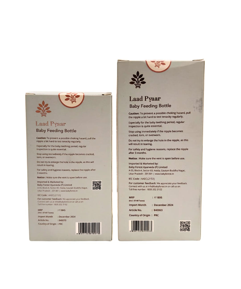 Baby Forest Laad Pyaar Baby Feeding Bottles – Wide Neck, Anti-Colic, Heat Resistant, and Breastfeeding-Friendly (150ml & 260ml)
