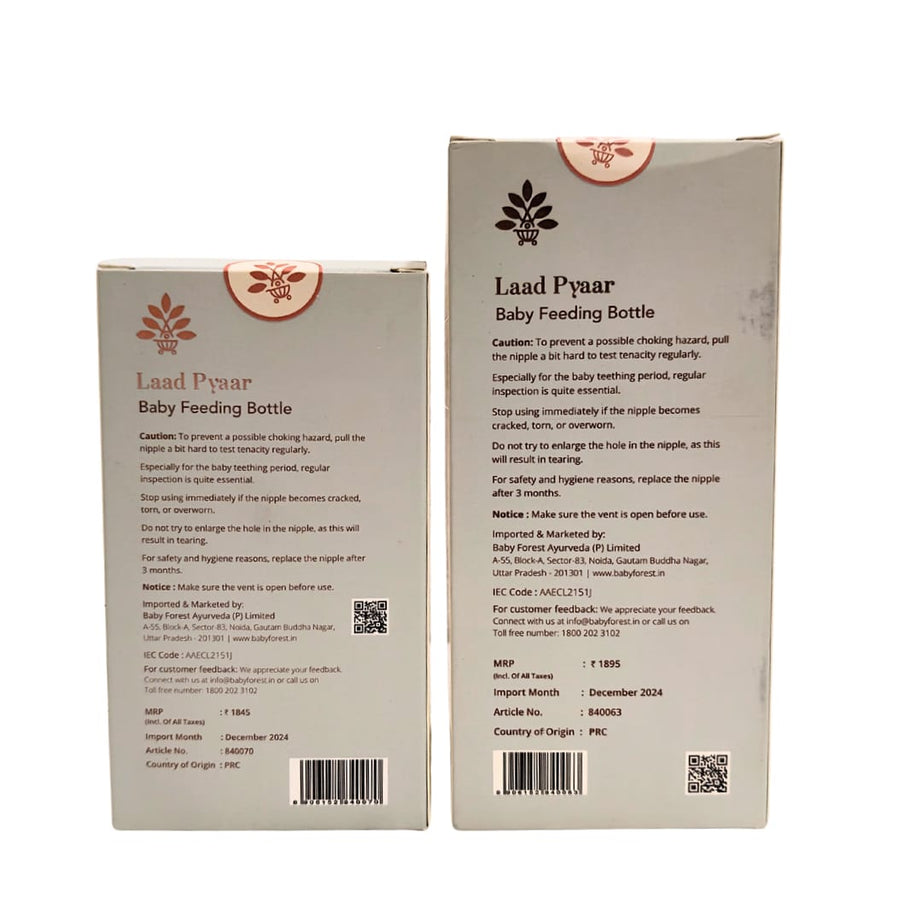 Baby Forest Laad Pyaar Baby Feeding Bottles – Wide Neck, Anti-Colic, Heat Resistant, and Breastfeeding-Friendly (150ml & 260ml)
