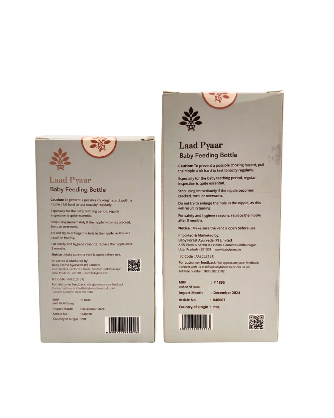 Baby Forest Laad Pyaar Baby Feeding Bottles – Wide Neck, Anti-Colic, Heat Resistant, and Breastfeeding-Friendly (150ml & 260ml)