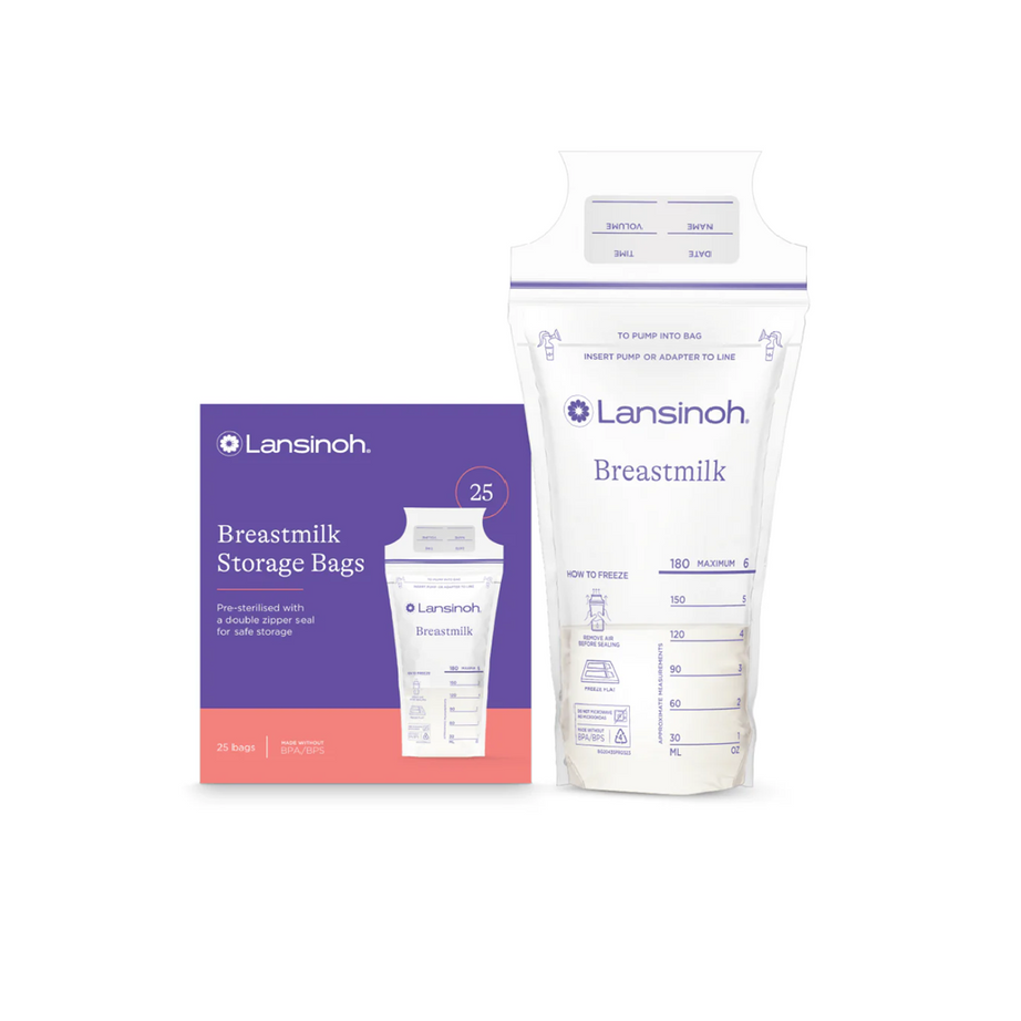 Lansinoh breastmilk storage bags packaging on a white background