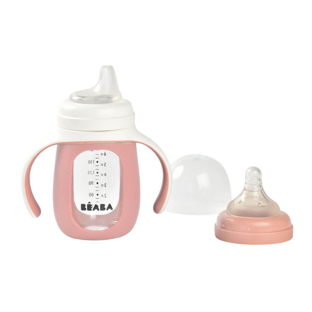 Beaba 2-in-1 Learning Bottle 210ml - Transition Bottle with Soft Spout and Handles for Babies | Leak-Proof and BPA-Free Training Bottle