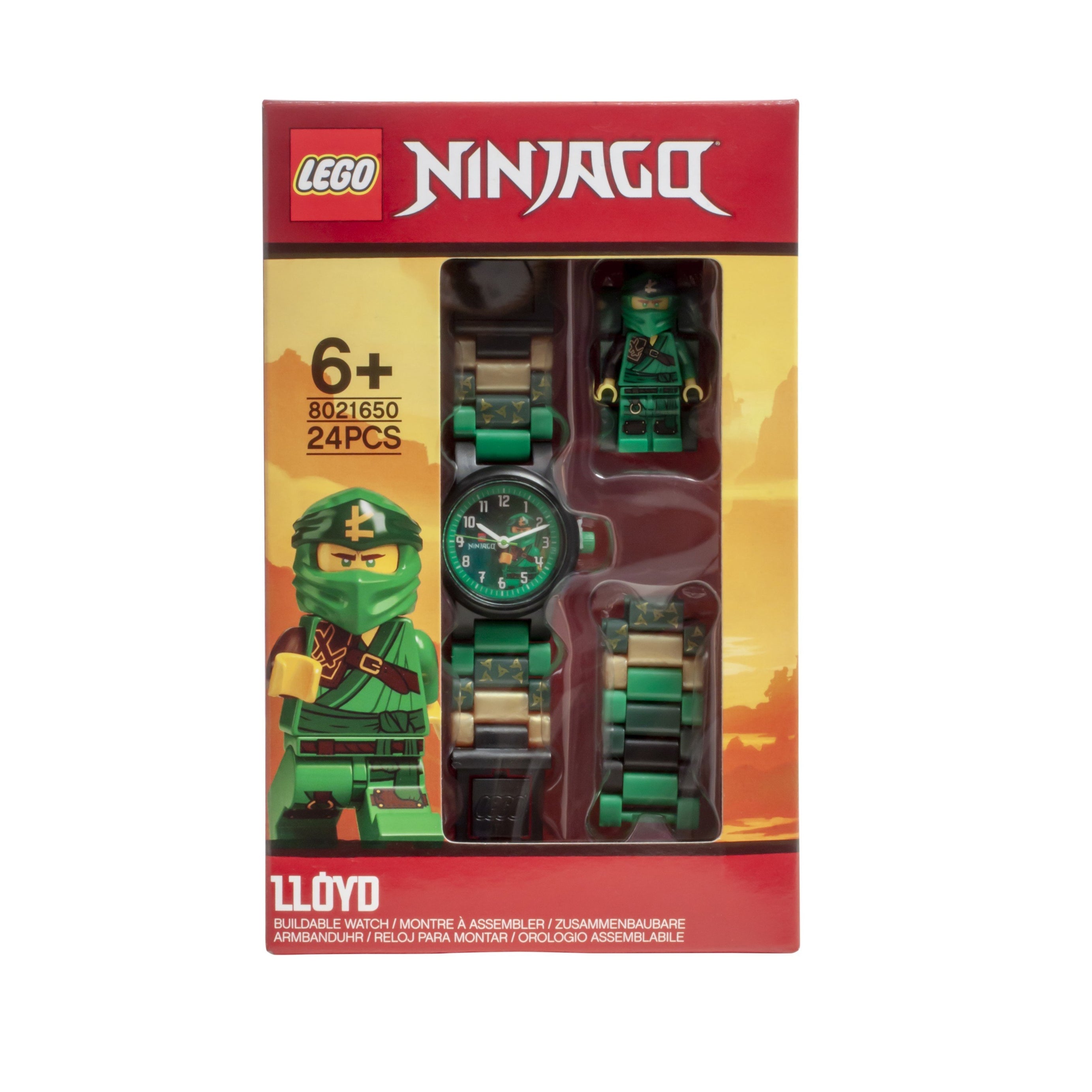 LEGO Ninjago 8021650 LLOYD Buildable Minifigure Link Watch, with Interchangeable Links, Analog Display, and Integrated Lloyd Minifigure, Water-Resistant Toy for Kids Aged 6+ (24 Pieces)