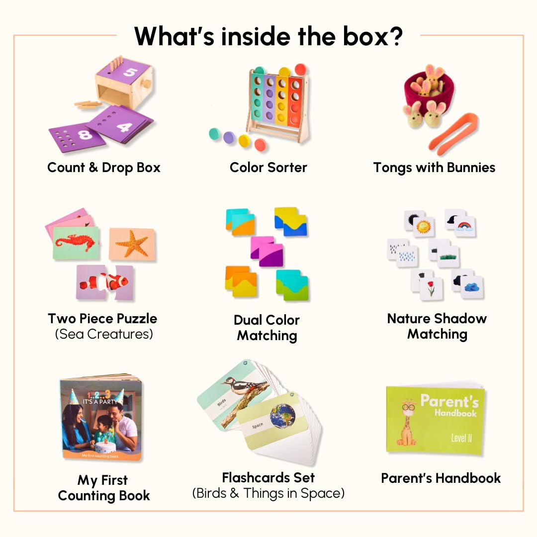 Curious Cub Play & Learn Montessori Kit - Level 11 for 24 Months+, A Curated Box of 10 Engaging Educational Toys to Develop Numeracy, Problem-Solving, and Fine Motor Skills