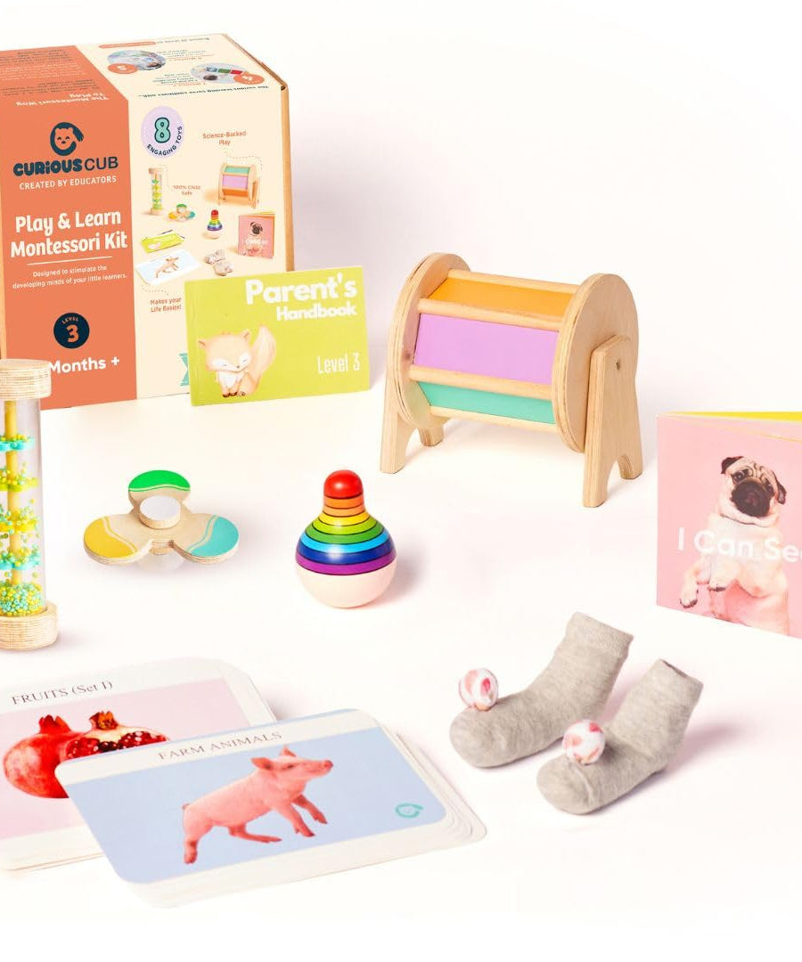 Curious Cub Level 3 Montessori Play & Learn Kit (5 Months+) | Sensory & Motor Skill Development Baby Toys | Made in India | minimee kids
