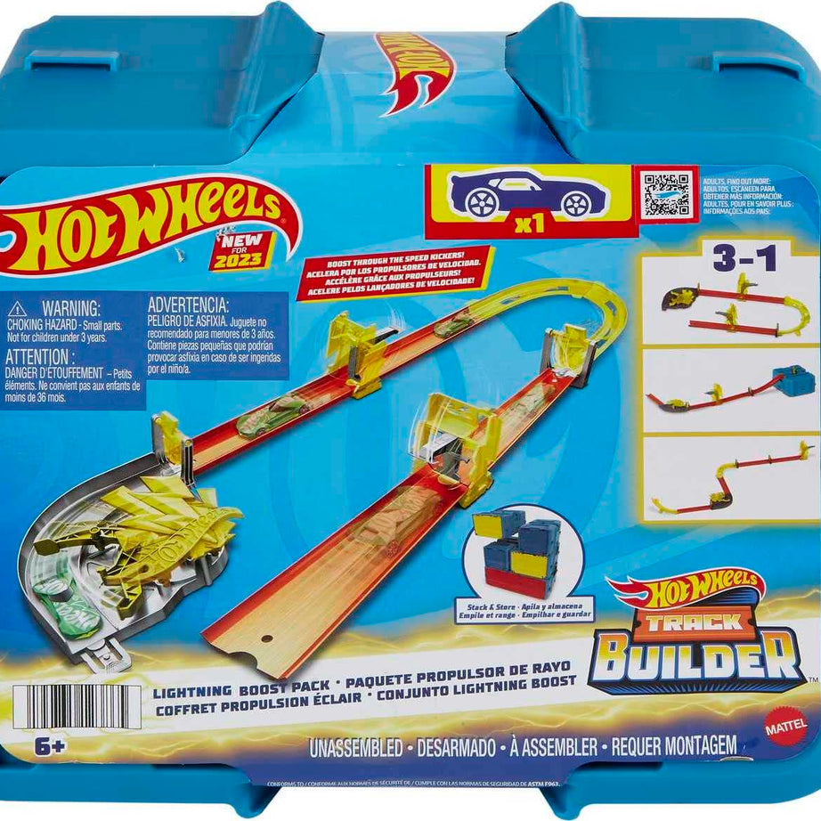 Hot Wheels Track Builder Lightning Boost Pack unassembled 3-in-1 Track Playset for 4+ Years