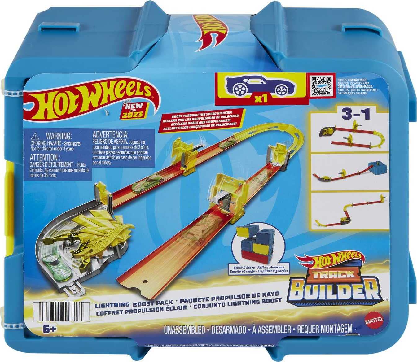 Hot Wheels Track Builder Lightning Boost Pack unassembled 3-in-1 Track Playset for 4+ Years