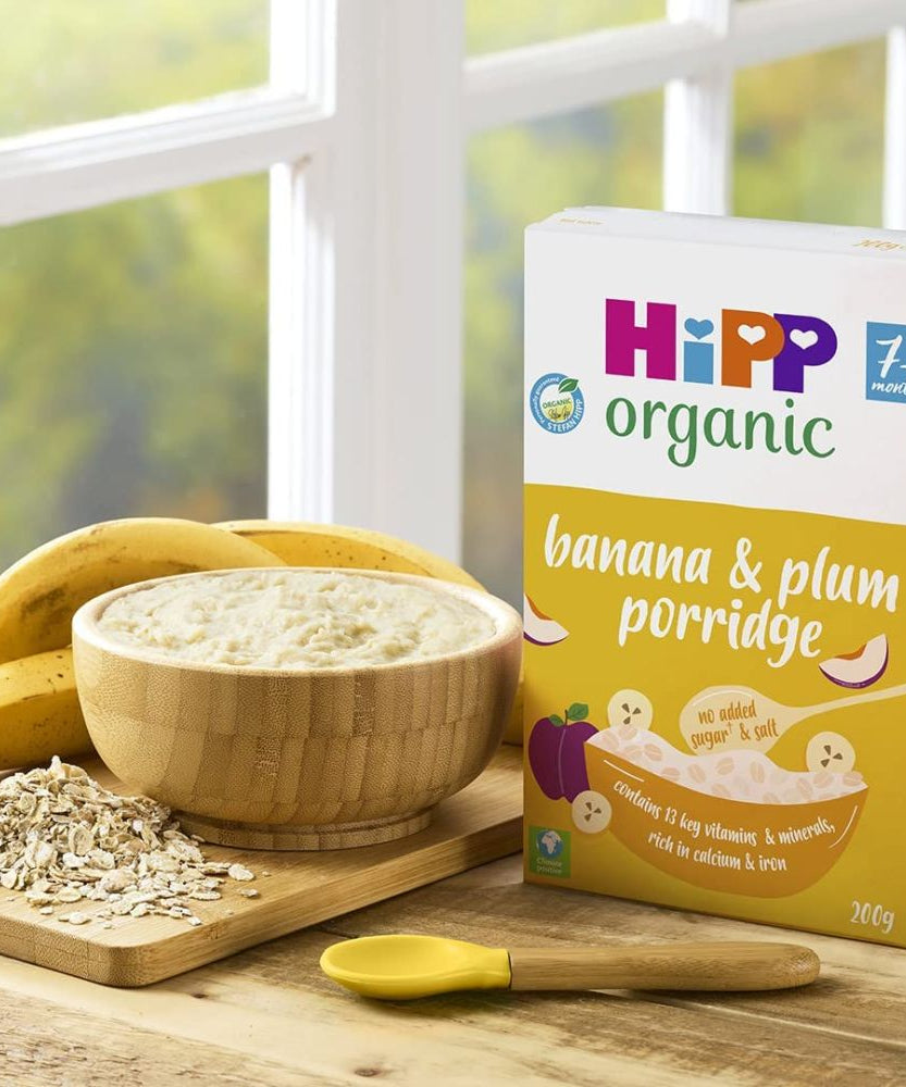 HiPP Organic Banana and Plum Porridge for Babies 7 Months & Above | Tasty and Nutritious Baby Cereal | 200g - MINIMEE KIDS