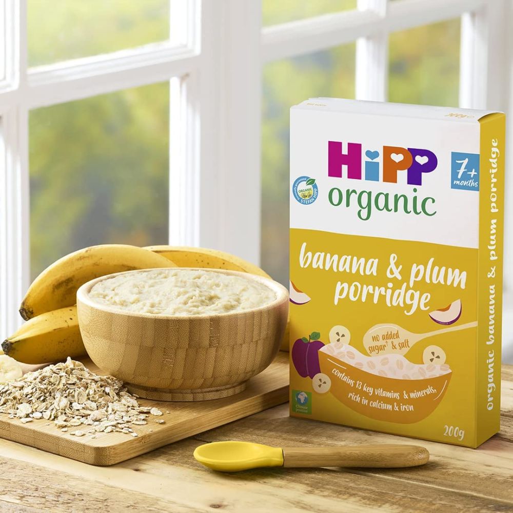 HiPP Organic Banana and Plum Porridge for Babies 7 Months & Above | Tasty and Nutritious Baby Cereal | 200g - MINIMEE KIDS