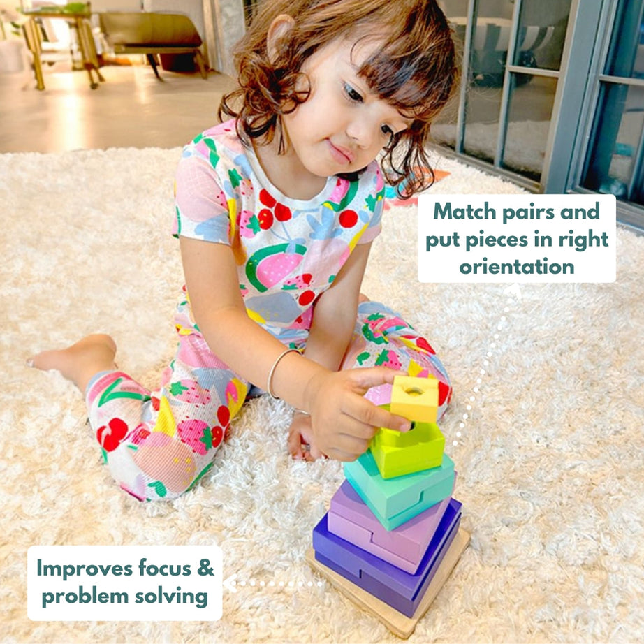 Curious Cub Wooden Logical Stacker, Montessori-Inspired 3D Puzzle for Ages 2.5+ | Educational Toy to Develop Problem-Solving, Logical Thinking, and Early STEM Skills
