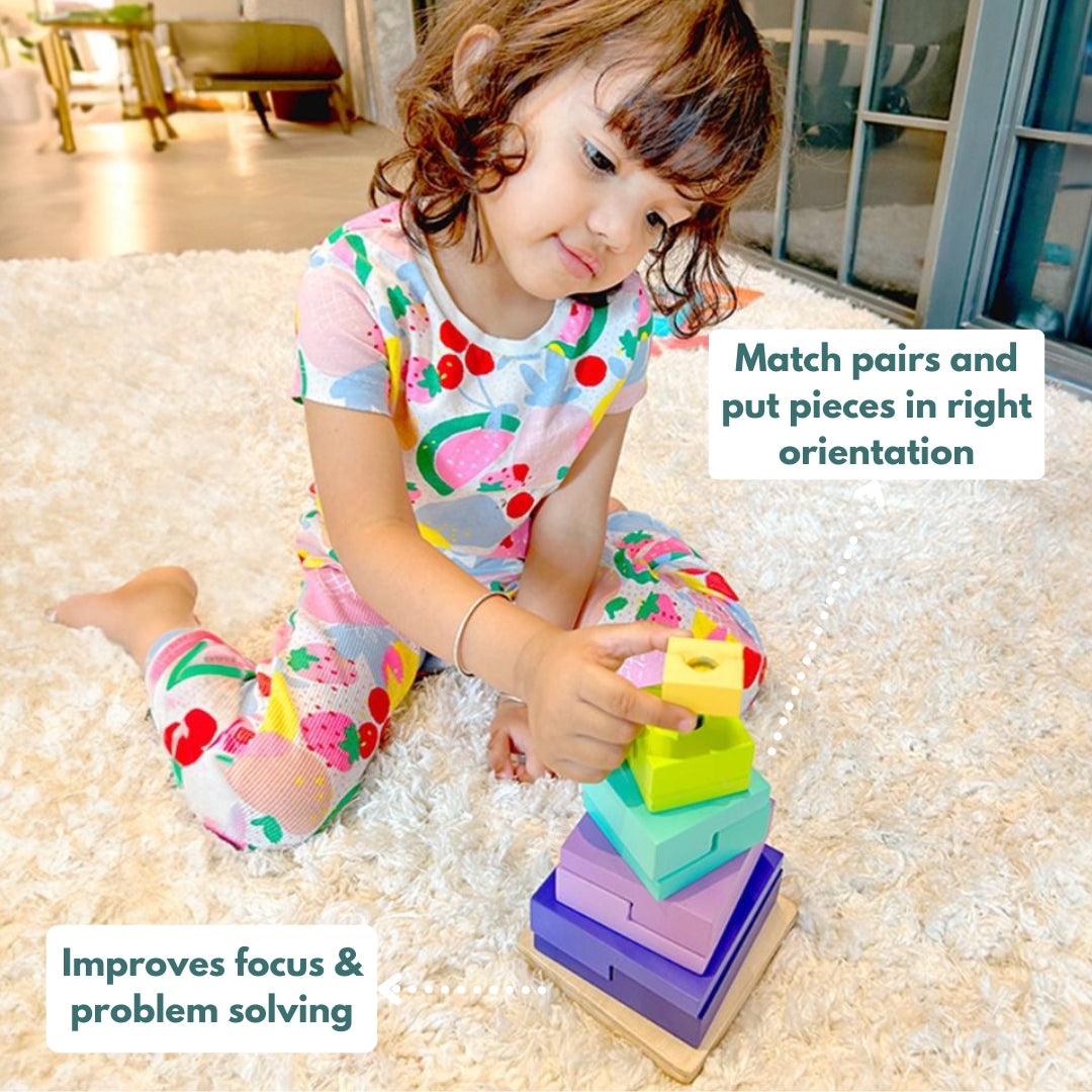 Curious Cub Wooden Logical Stacker, Montessori-Inspired 3D Puzzle for Ages 2.5+ | Educational Toy to Develop Problem-Solving, Logical Thinking, and Early STEM Skills