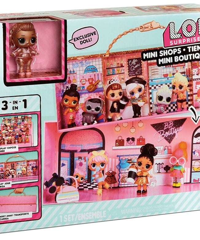 LOL Surprise Mini Shops 3-in-1 Boutique Playset with Exclusive Gold Doll | Display Case, Carry Case & Pretend Play Set for Girls 3+ | Holds 55+ Dolls & Accessories - MINIMEE KIDS