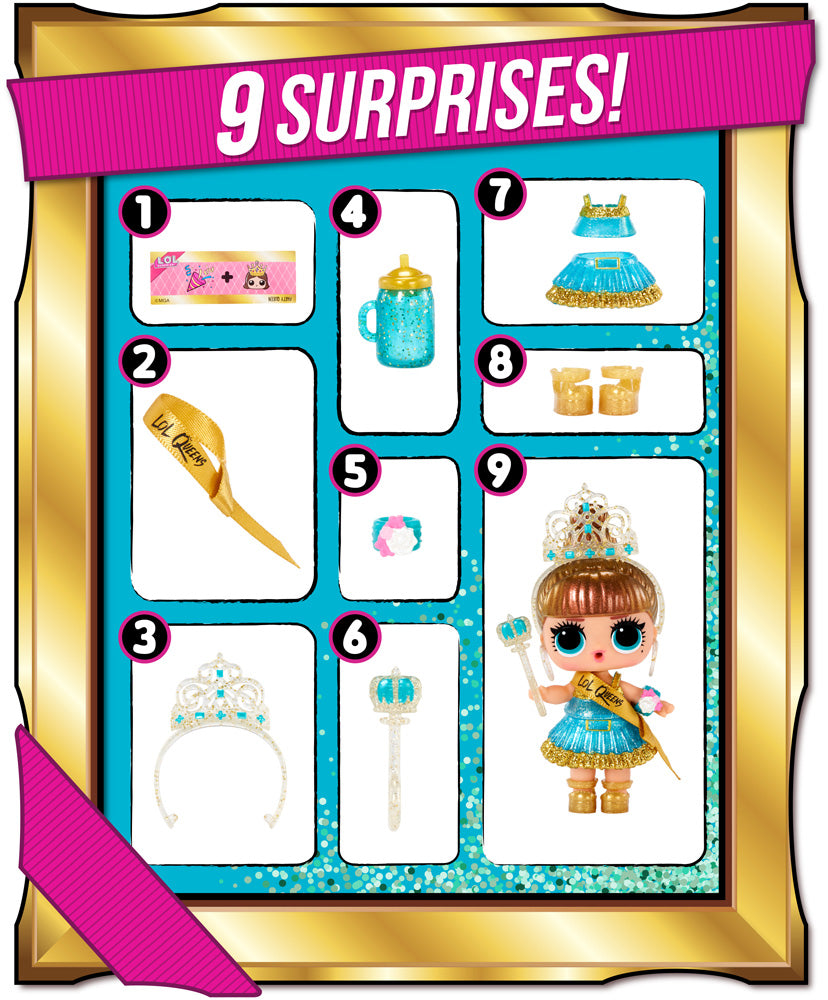 L.O.L. Surprise! Queens Doll – Royal Edition with 9 Surprises | Throne, Tiara, Fashion Accessories | Collectible Ball with Secret Royal Theme | Styles May Vary