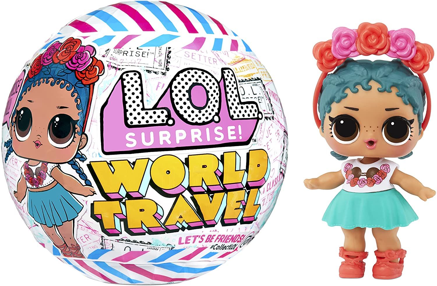L.O.L. Surprise! World Travel Doll – 8 Surprises Inside Including Passport, Water Reveal & Fashion Accessories | Travel-Themed Collectible in Globe Packaging with Stand | Styles May Vary