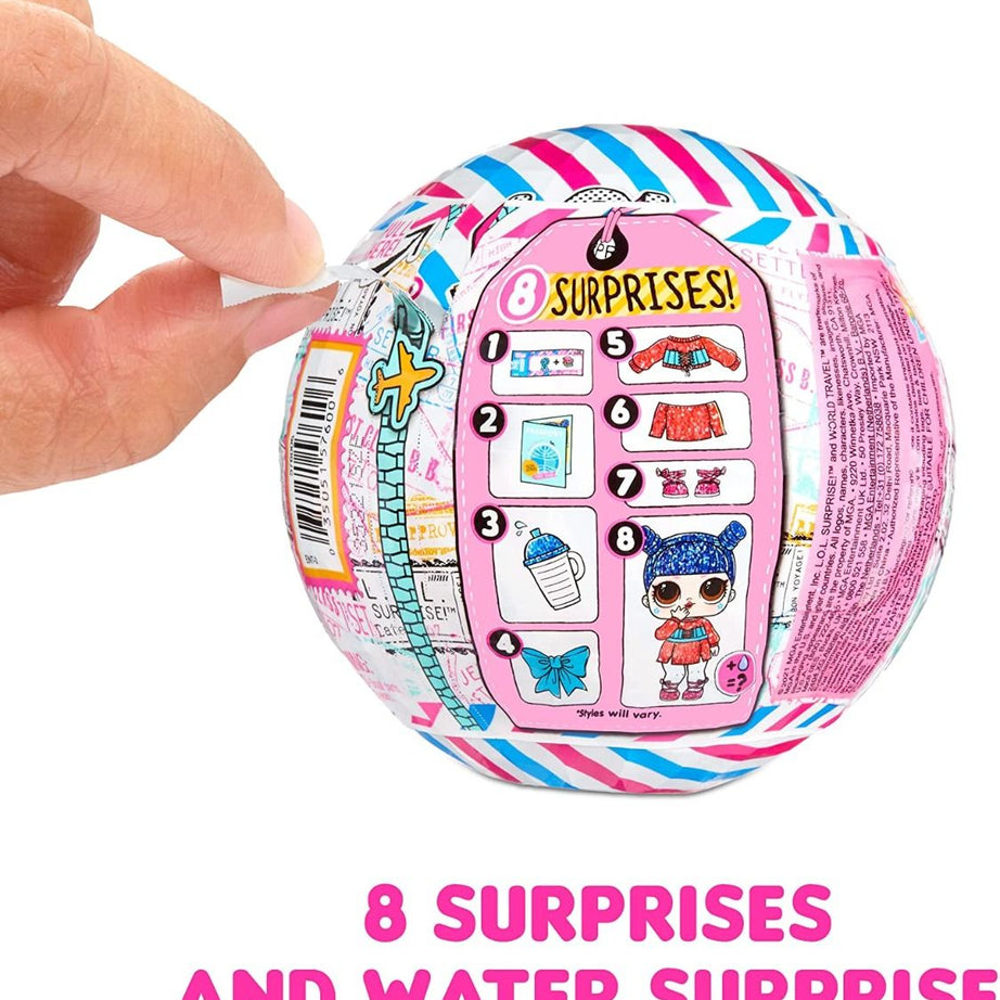 L.O.L. Surprise! World Travel Doll – 8 Surprises Inside Including Passport, Water Reveal & Fashion Accessories | Travel-Themed Collectible in Globe Packaging with Stand | Styles May Vary