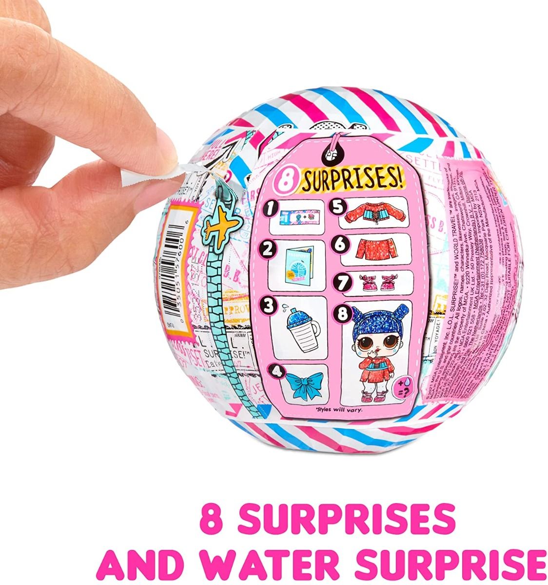 L.O.L. Surprise! World Travel Doll – 8 Surprises Inside Including Passport, Water Reveal & Fashion Accessories | Travel-Themed Collectible in Globe Packaging with Stand | Styles May Vary