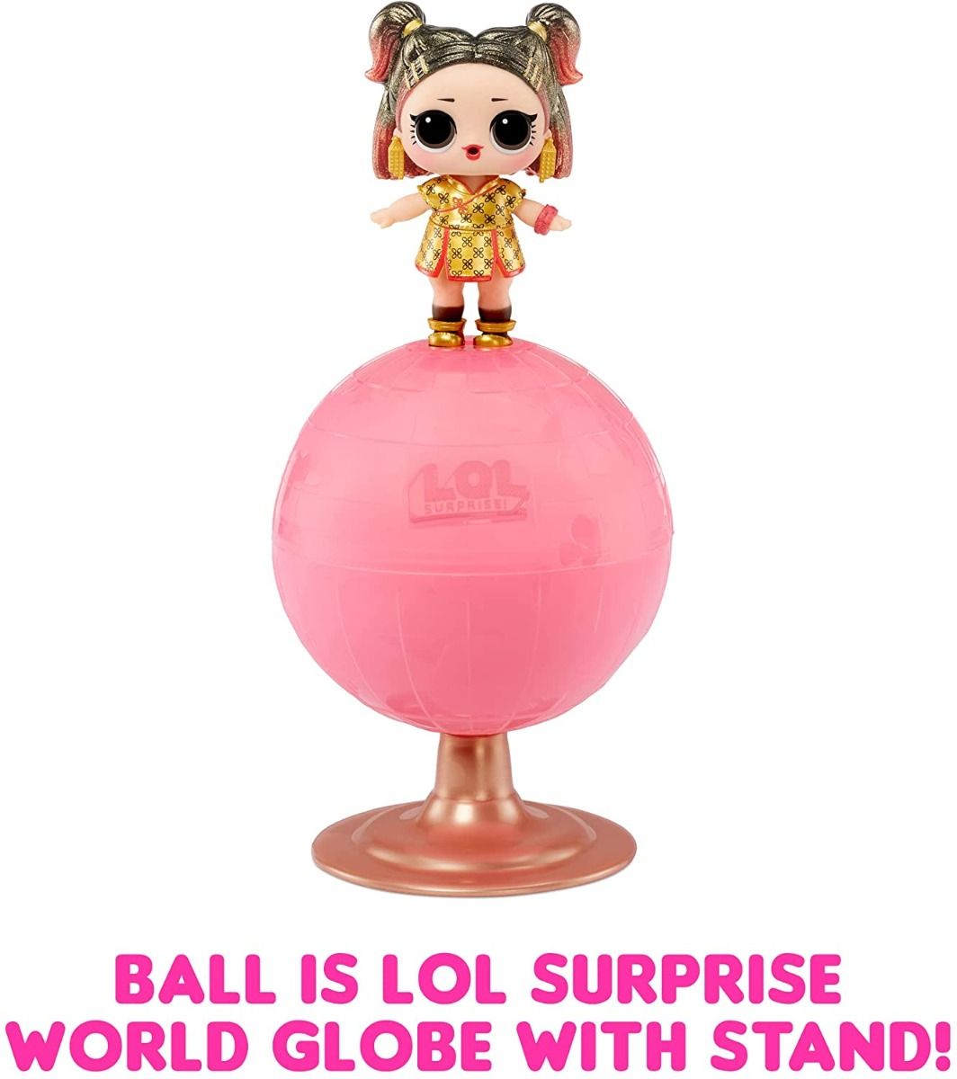 L.O.L. Surprise! World Travel Doll – 8 Surprises Inside Including Passport, Water Reveal & Fashion Accessories | Travel-Themed Collectible in Globe Packaging with Stand | Styles May Vary