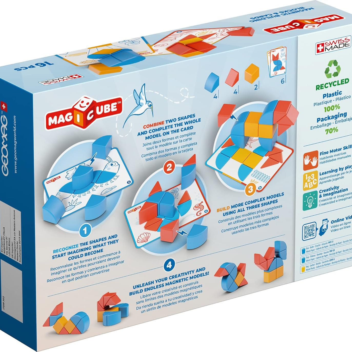 Geomag Magicube Magnetic Building Blocks & Fun Card Activities 16 Pieces For Ages 2-5 Years