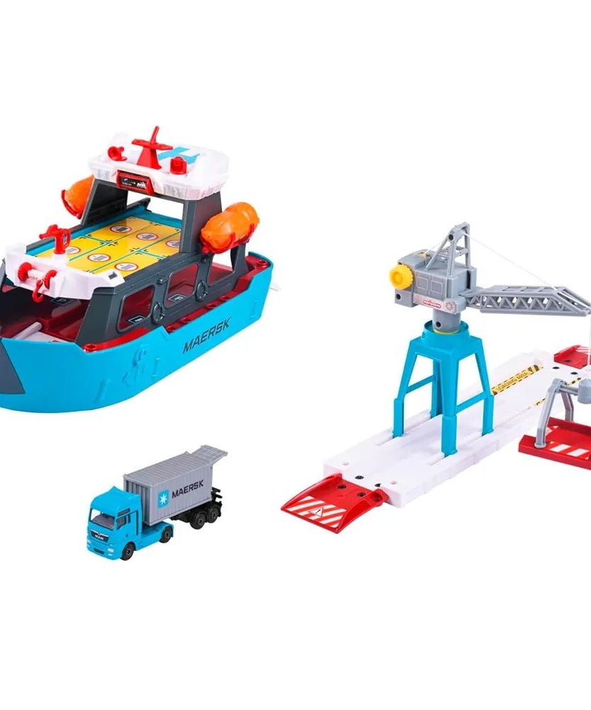 Majorette Logistic Freight Ship – Maersk Themed Container Loading Playset with Crane & Truck | 5 Years+ | Port Terminal Pretend Play for Kids - MINIMEE KIDS