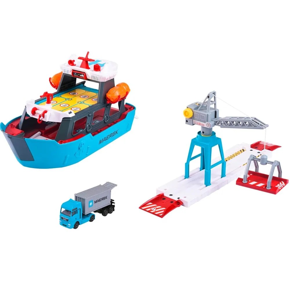 Majorette Logistic Freight Ship – Maersk Themed Container Loading Playset with Crane & Truck | 5 Years+ | Port Terminal Pretend Play for Kids