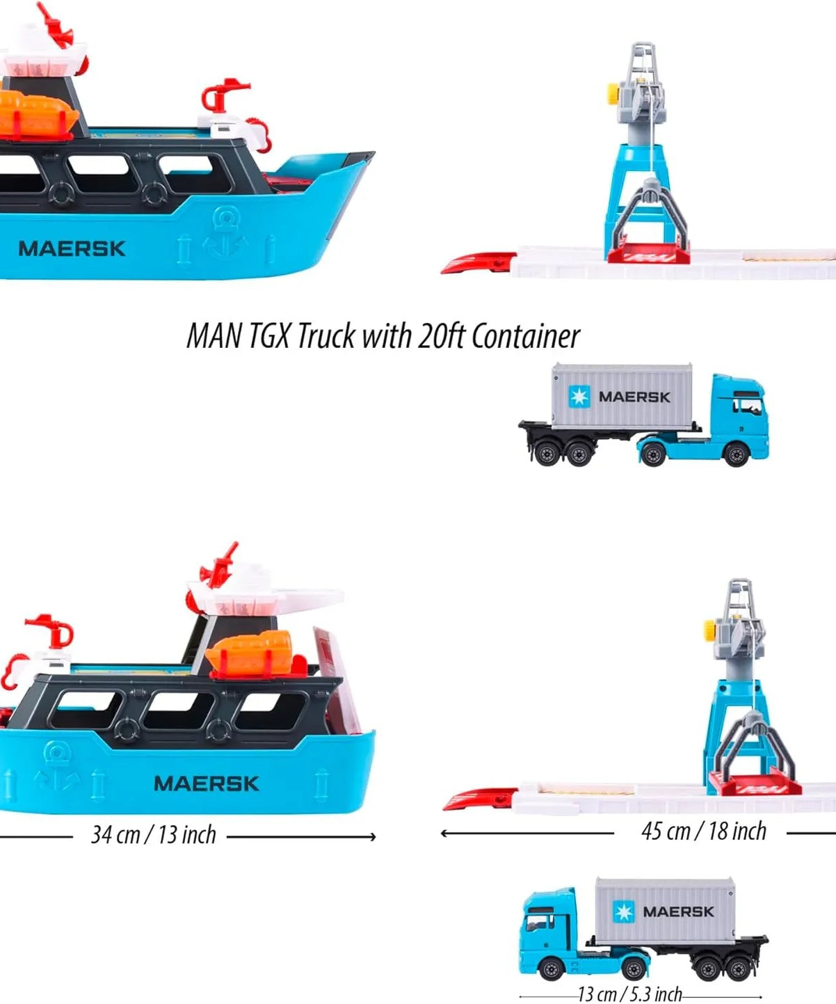 Majorette Logistic Freight Ship – Maersk Themed Container Loading Playset with Crane & Truck | 5 Years+ | Port Terminal Pretend Play for Kids - MINIMEE KIDS