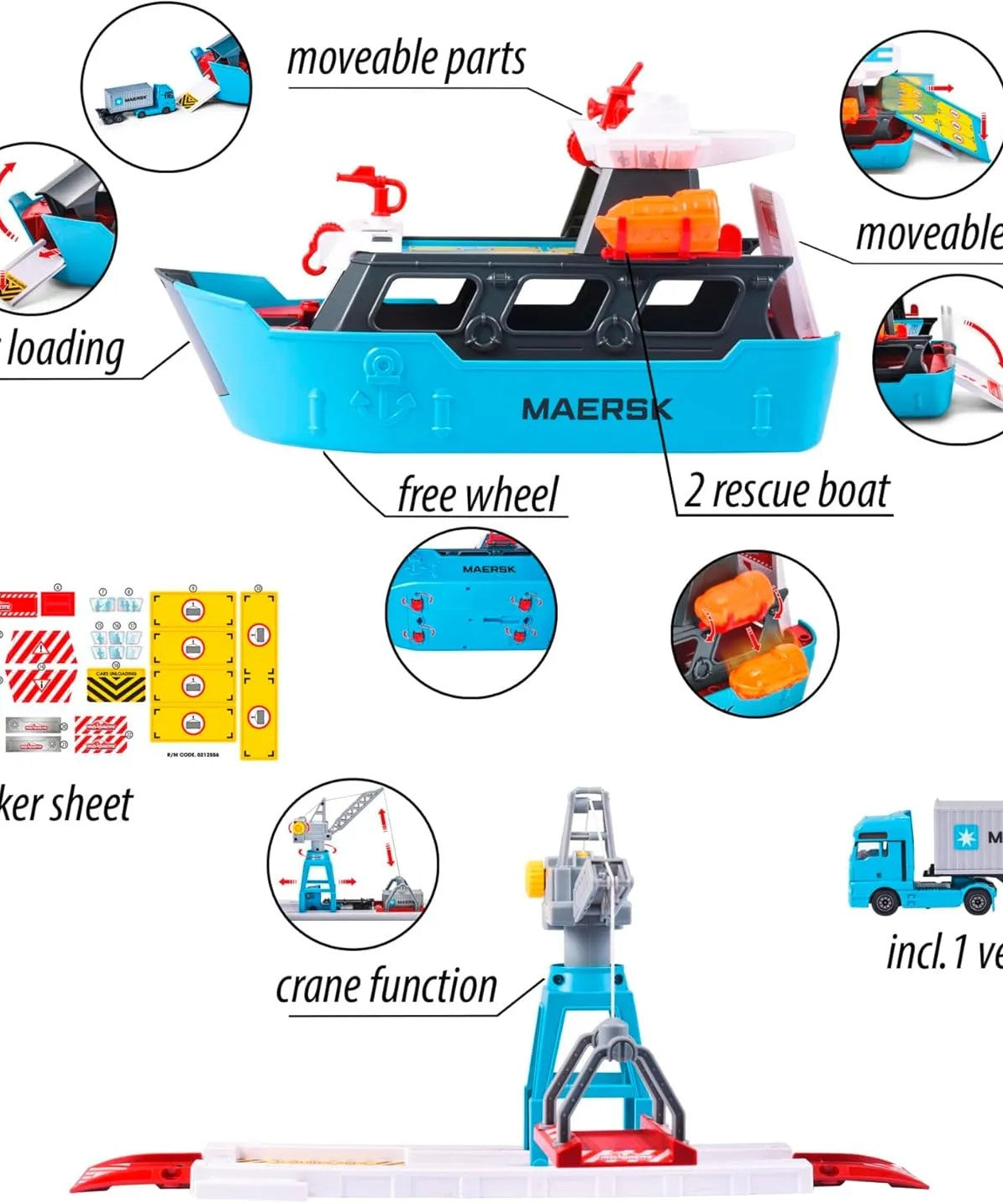 Majorette Logistic Freight Ship – Maersk Themed Container Loading Playset with Crane & Truck | 5 Years+ | Port Terminal Pretend Play for Kids - MINIMEE KIDS