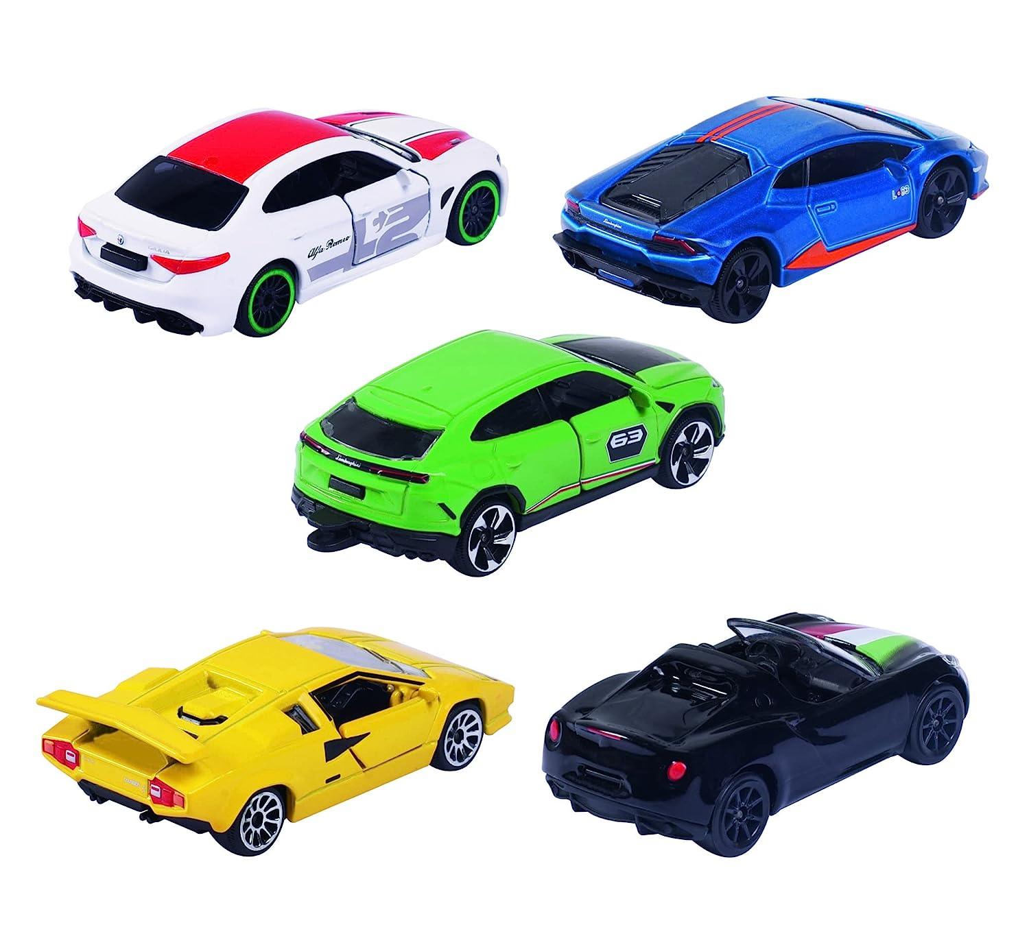 Majorette Dream Cars Italy - 5-Piece Die-Cast Car Gift Set | Includes Alfa Romeo 4C Spider, Lamborghini Countach LP 400, Lamborghini Huracán Avio, Lamborghini Urus & Alfa Romeo Giulia | Italian Toy Cars for Kids & Collectors