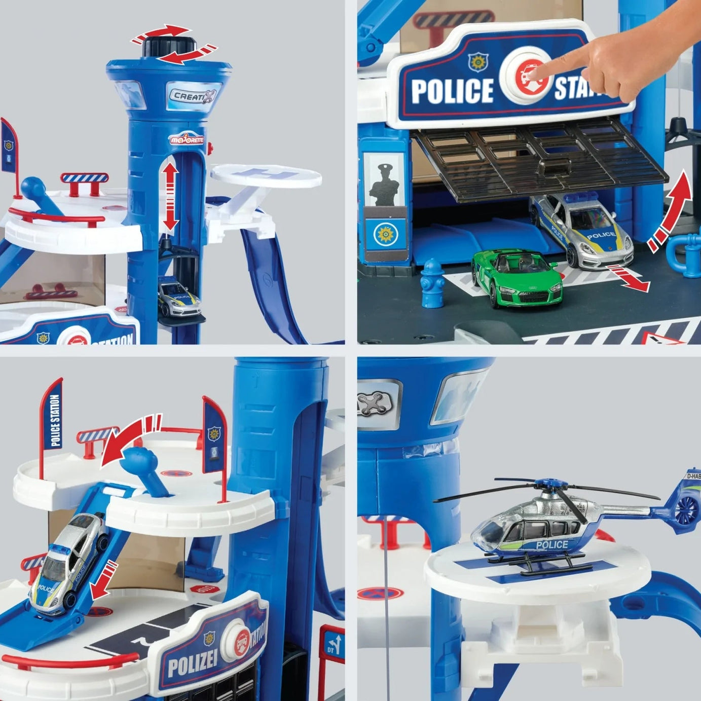 Majorette Creatix Police Station – 3-Story Police Set with Porsche Panamera Police Car, Toy Police Station for Kids Ages 5+ with Manual Lift, Helicopter Pad, Garage, and Access Ramps