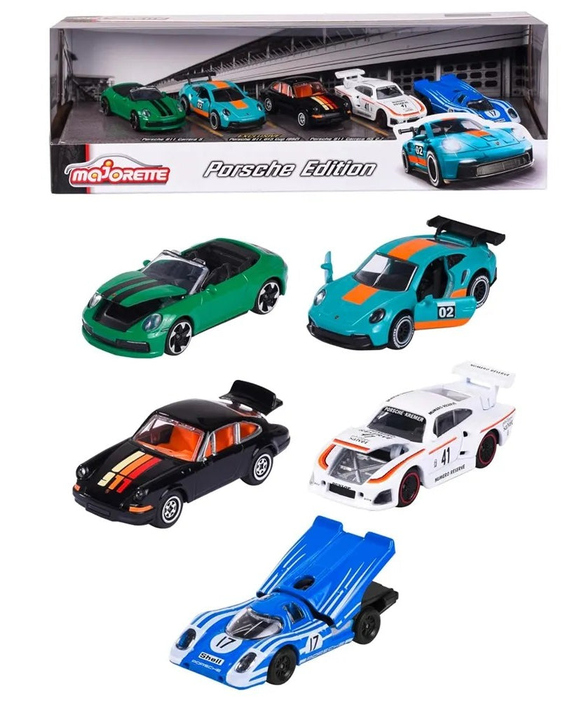 Majorette Diecast Porsche Edition Collection – Pack of 5 Luxury Porsche Model Cars – 1:64 Scale Miniature Vehicles with Opening Parts & Authentic Detailing – Officially Licensed Set for Kids & Collectors - MINIMEE KIDS