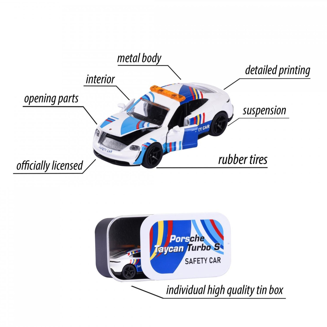 Majorette Porsche Edition - Porsche Taycan Turbo S Safety Car | Official Licensed Die-Cast Car with Metal Body, Rubber Tires, Suspension & Opening Parts | Collector’s Edition | 3+