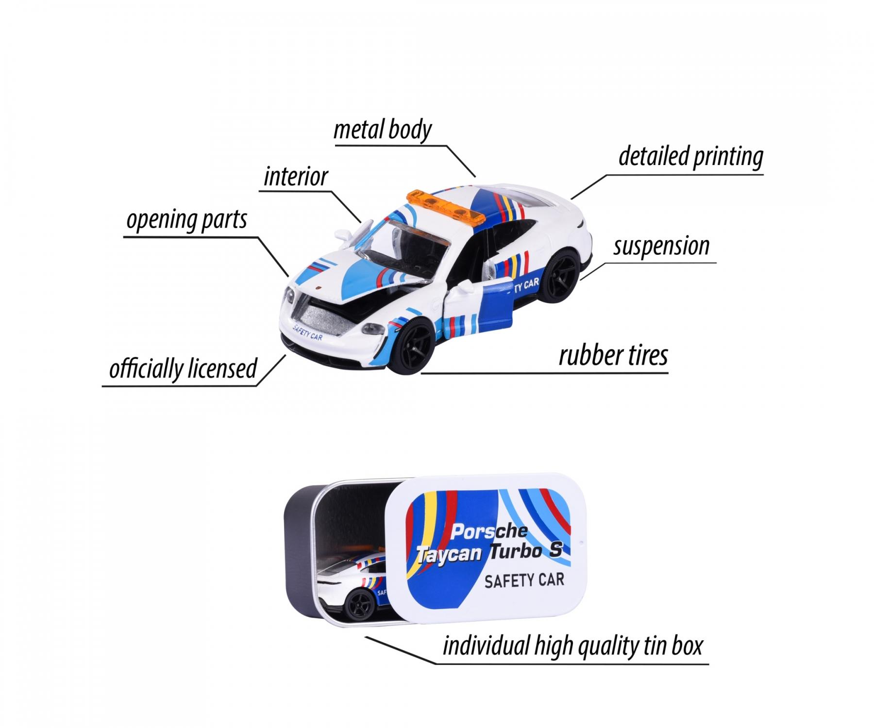 Majorette Porsche Edition - Porsche Taycan Turbo S Safety Car | Official Licensed Die-Cast Car with Metal Body, Rubber Tires, Suspension & Opening Parts | Collector’s Edition | 3+